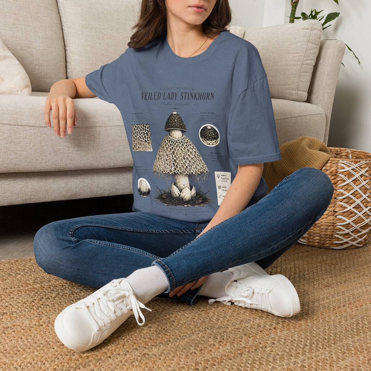 Veiled Lady Stinkhorn Mushroom Tee — Botanical Mycology Anatomy T-Shirt