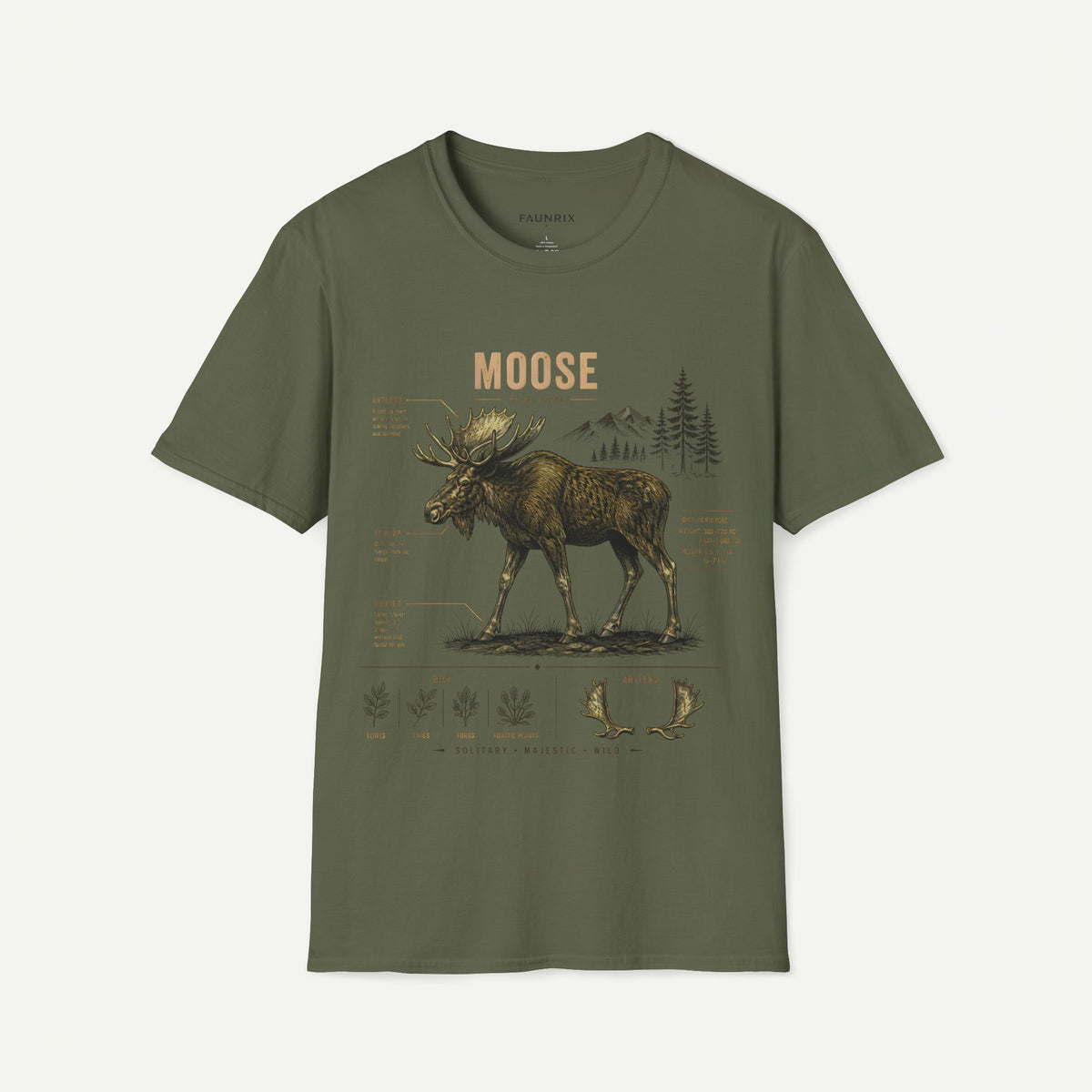 Moose Anatomy T-Shirt — Rustic Woodland Graphic Tee with Moose Design