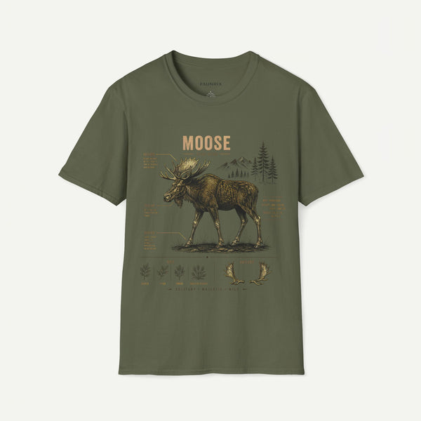 Moose Anatomy T-Shirt — Rustic Woodland Graphic Tee with Moose Design