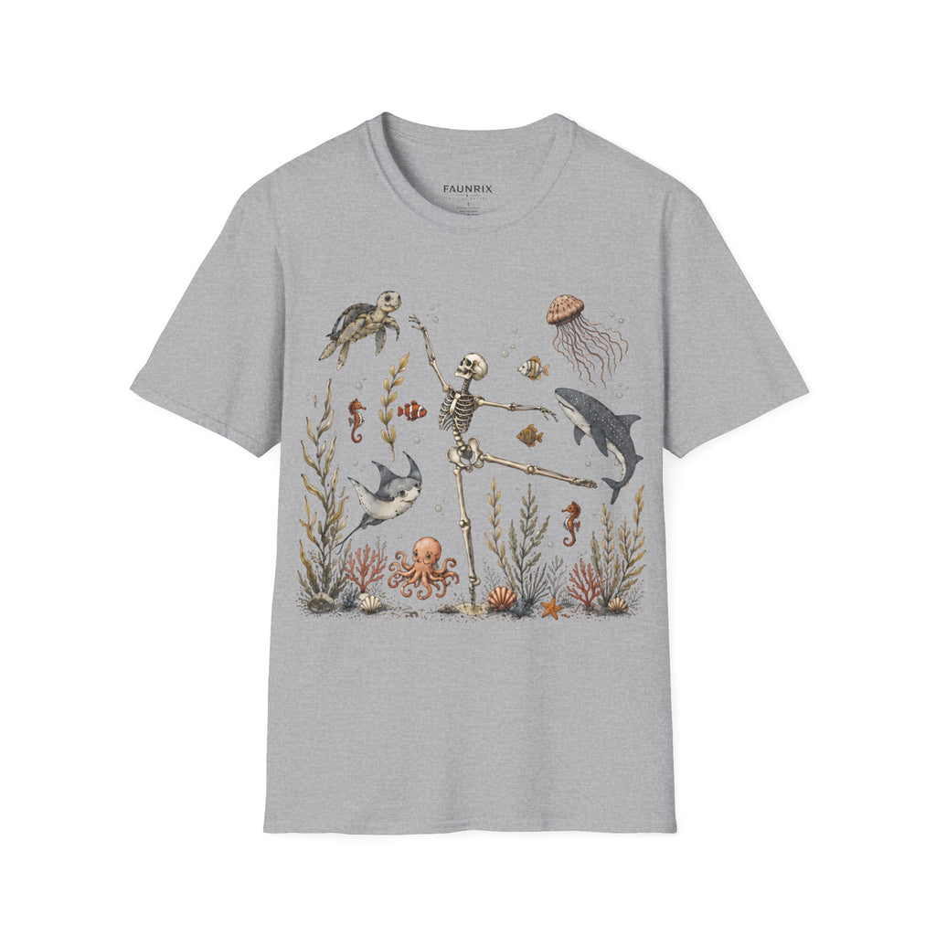 Skeleton & Sea Creatures T-Shirt — Whimsical Underwater Ocean Art Tee