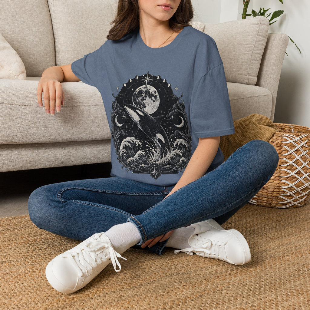 Orca Moon T-Shirt — Whale & Full Moon Illustration Tee