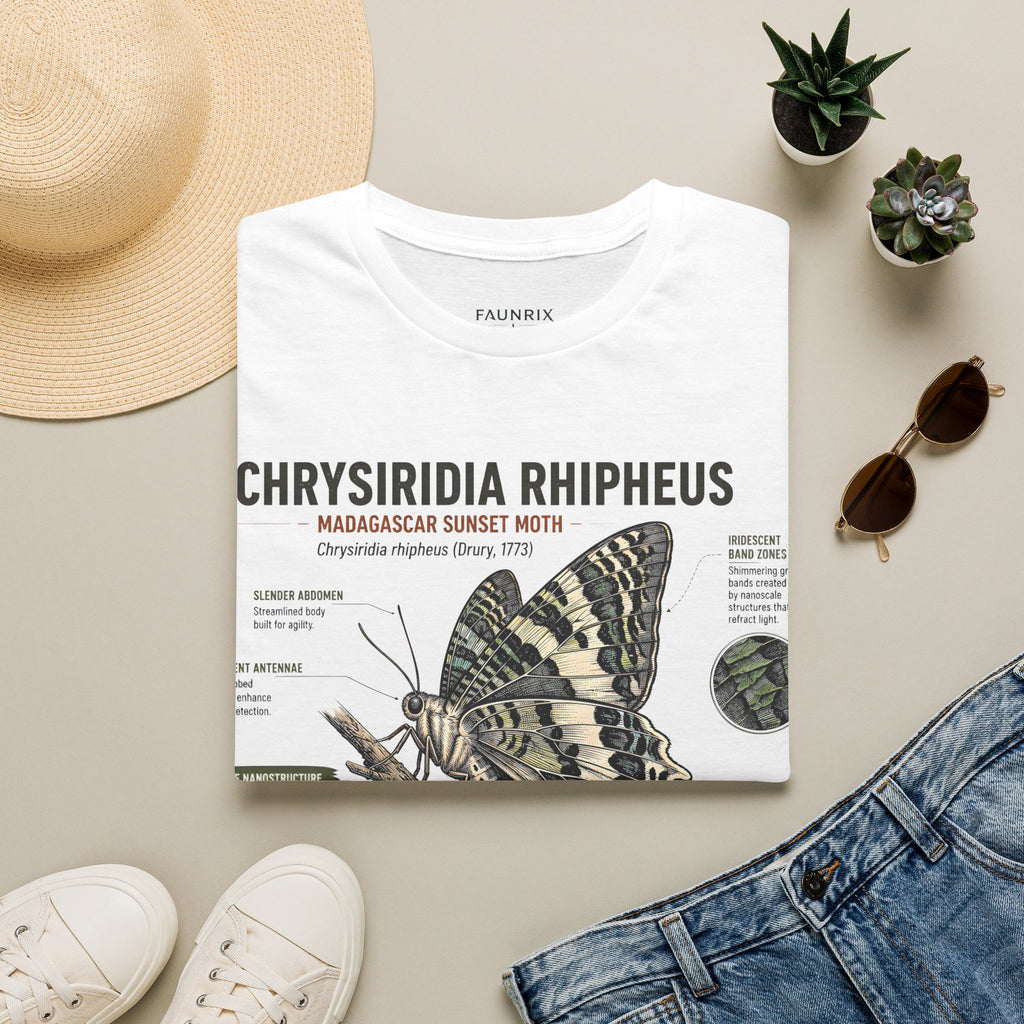 Moth Anatomy Tee — Chrysiridia Rhipheus Madagascar Sunset Moth Scientific Print