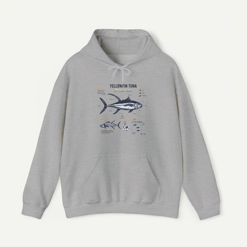 Yellowfin Tuna Anatomy Hoodie — Fishing Diagram Sweatshirt