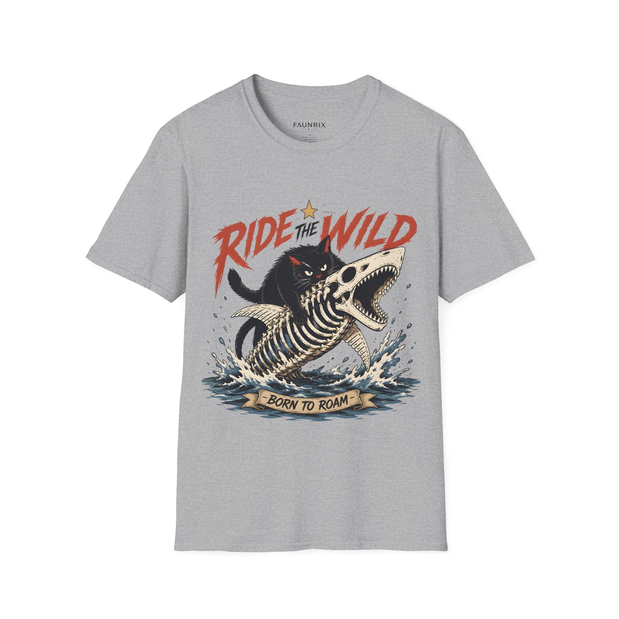 Ride the Wild T-Shirt — Cat Riding Dinosaur Skull Graphic Tee Secondary image