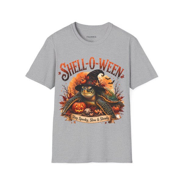 Shell-O-Ween T-Shirt — Spooky Pumpkin Witch Halloween Tee