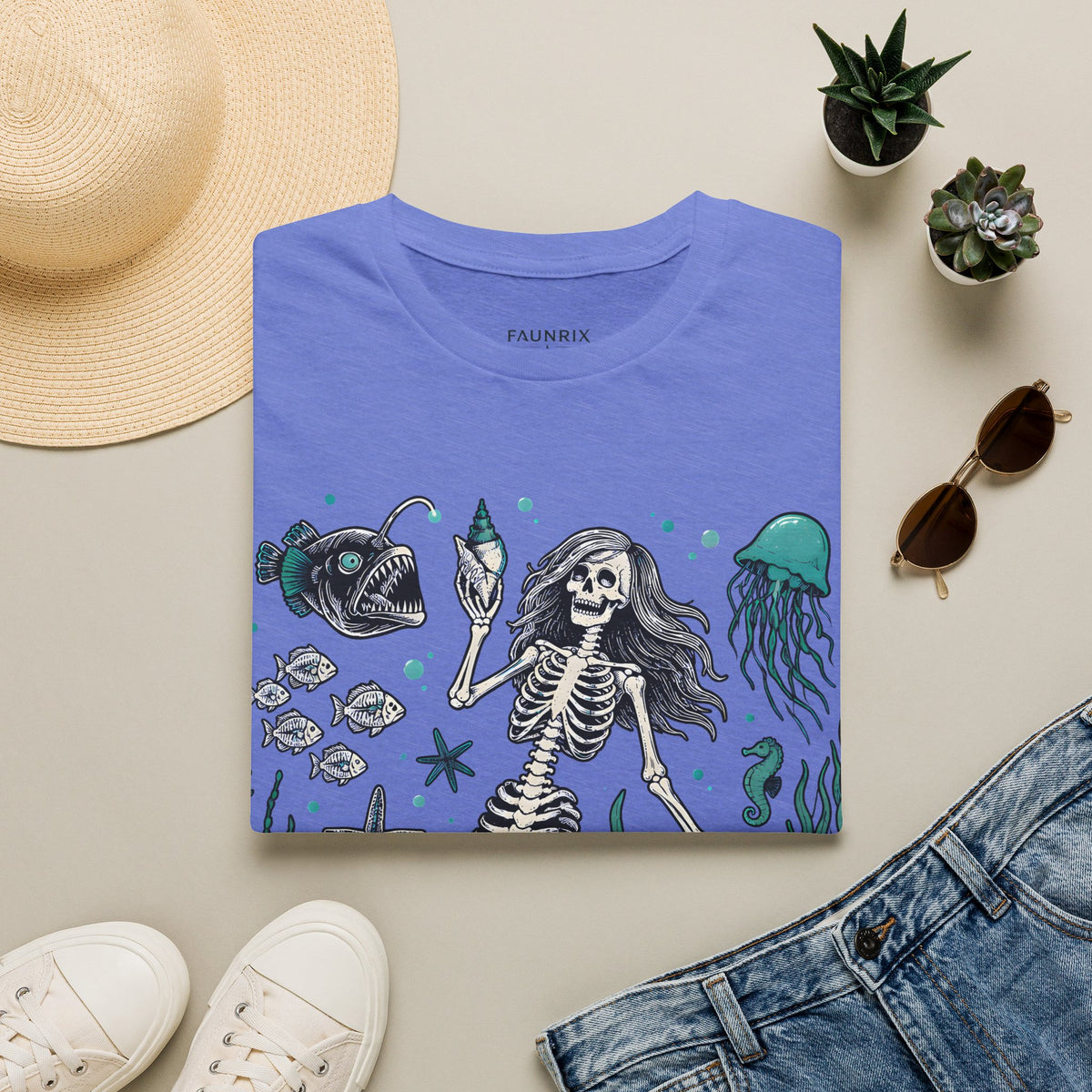 Mermaid Skeleton Tee — Gothic Sea Creature Graphic T-Shirt