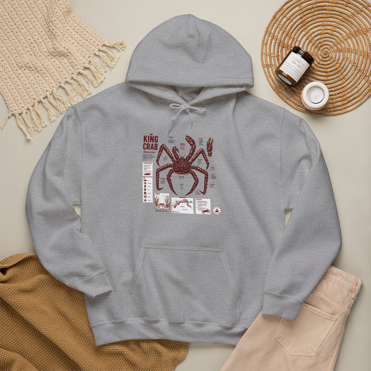 King Crab Anatomy Hoodie — Vintage Seafood Diagram Sweatshirt