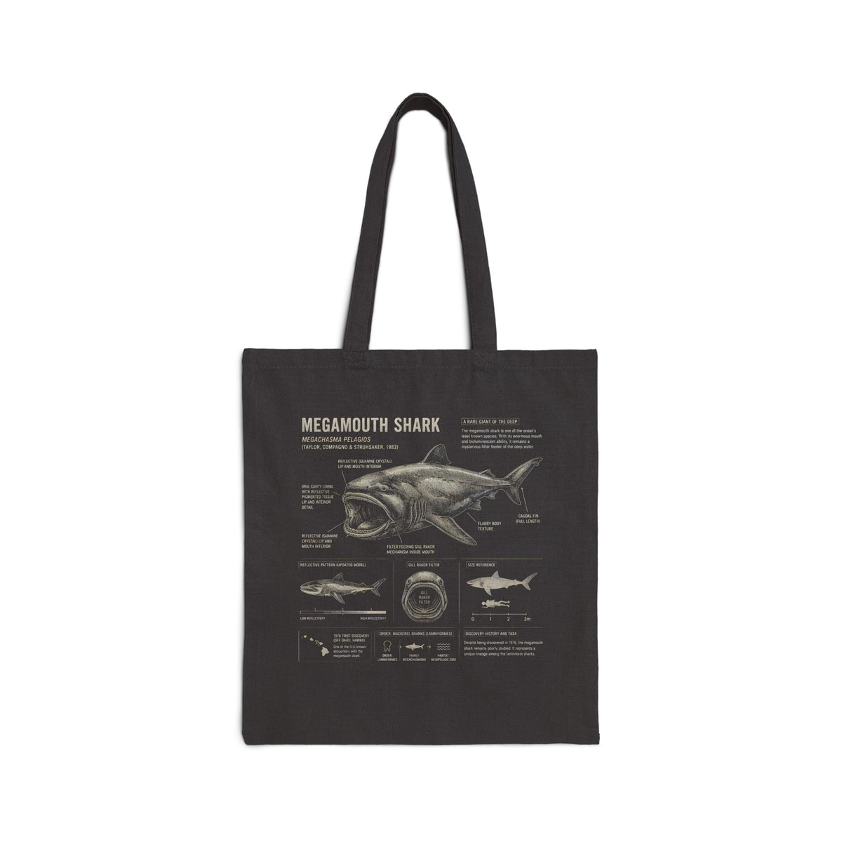 Megamouth Shark Anatomy Canvas Tote Bag — Ocean Biology Illustration Eco Tote Main image