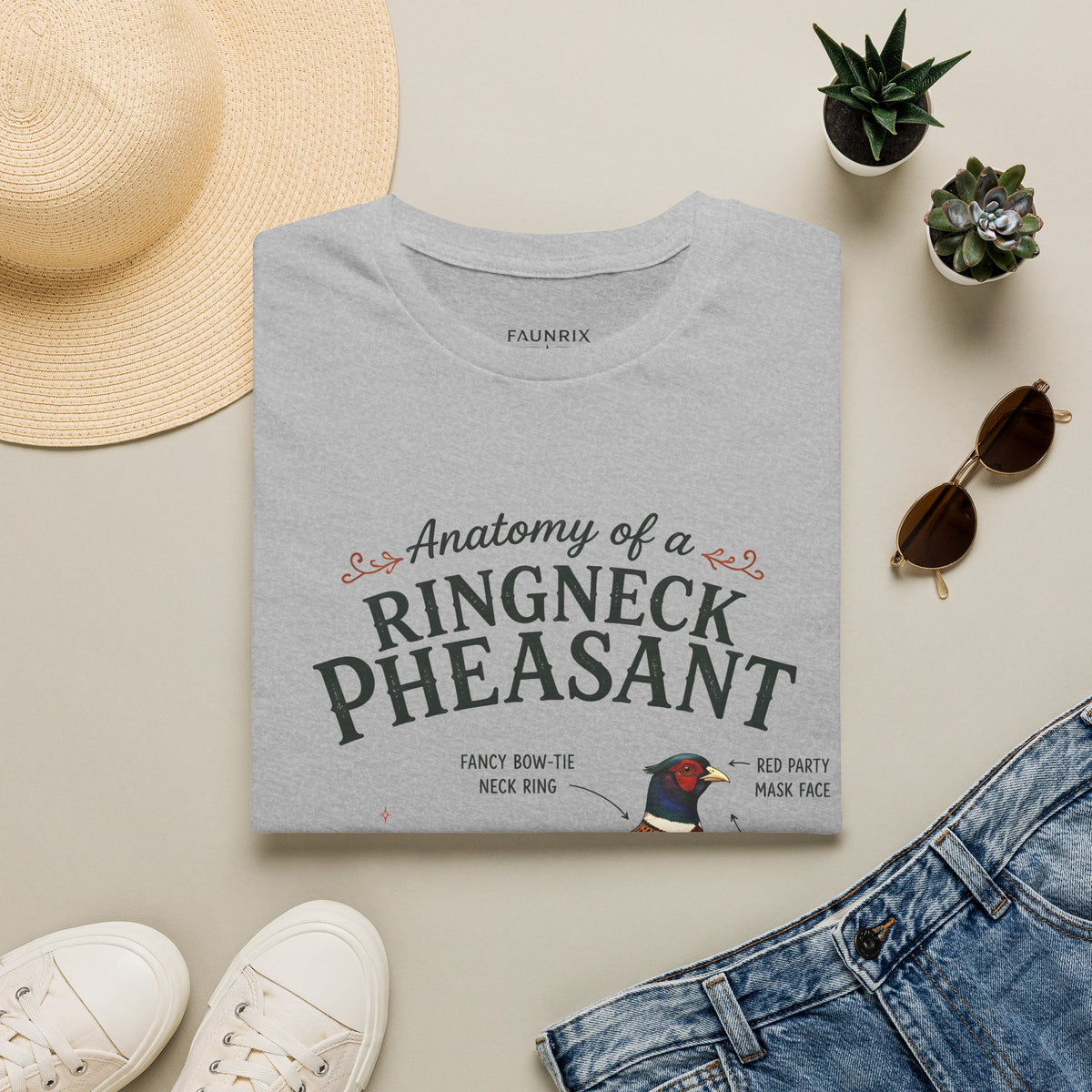 Ringneck Pheasant Anatomy T-Shirt — Illustrated Bird Diagram Tee