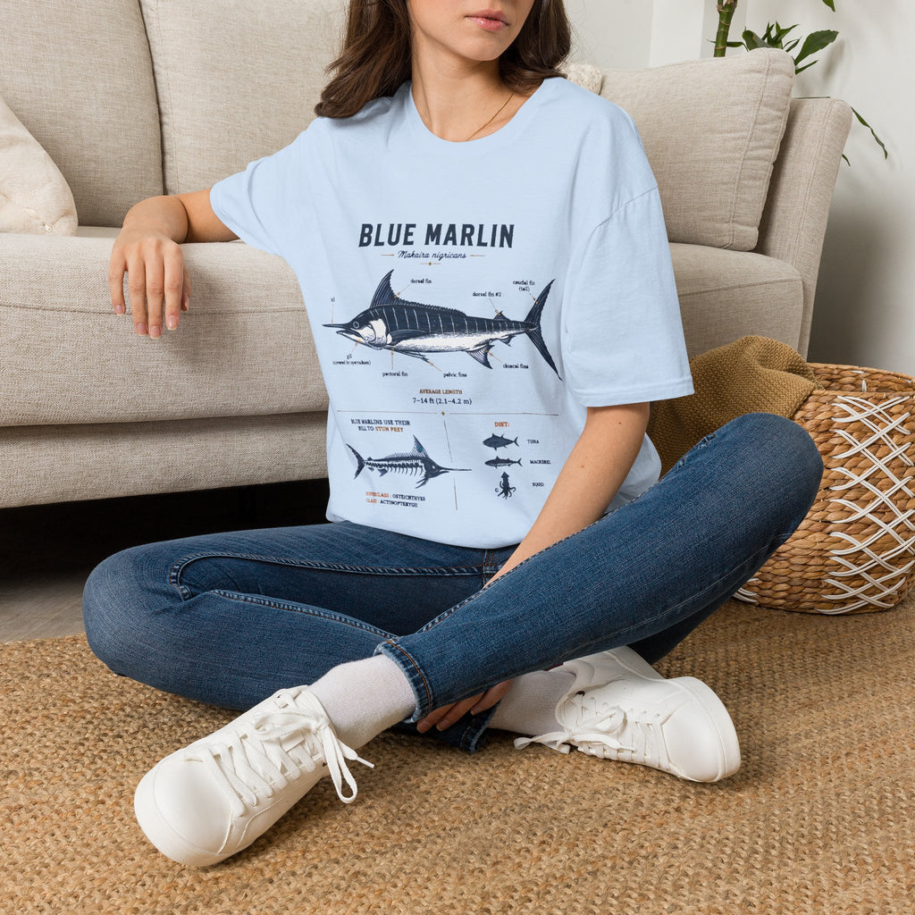 Blue Marlin Anatomy T-Shirt — Vintage Marine Fish Illustration Tee