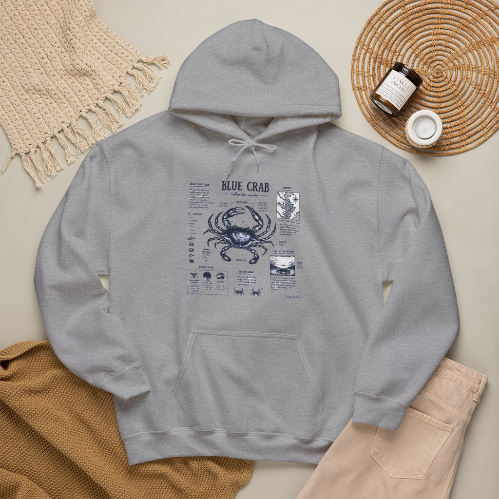 Blue Crab Anatomy Hoodie — Nautical Seafood Diagram Sweatshirt