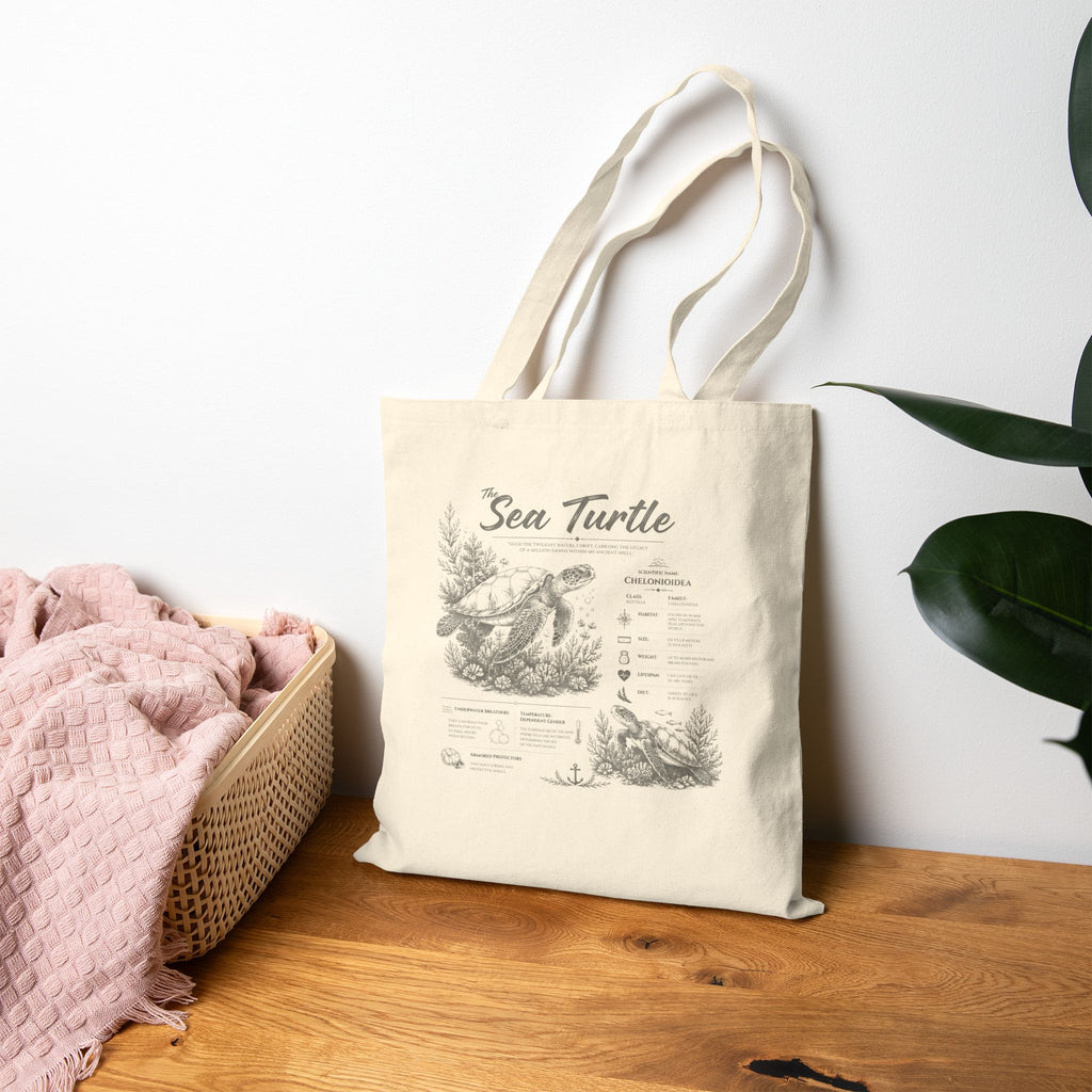 Sea Turtle Canvas Tote Bag — Vintage Marine Illustration Eco Shopper