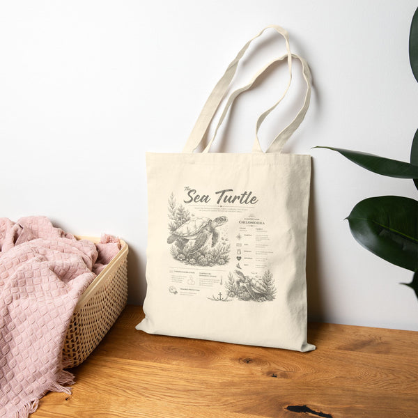 Sea Turtle Canvas Tote Bag — Vintage Marine Illustration Eco Shopper