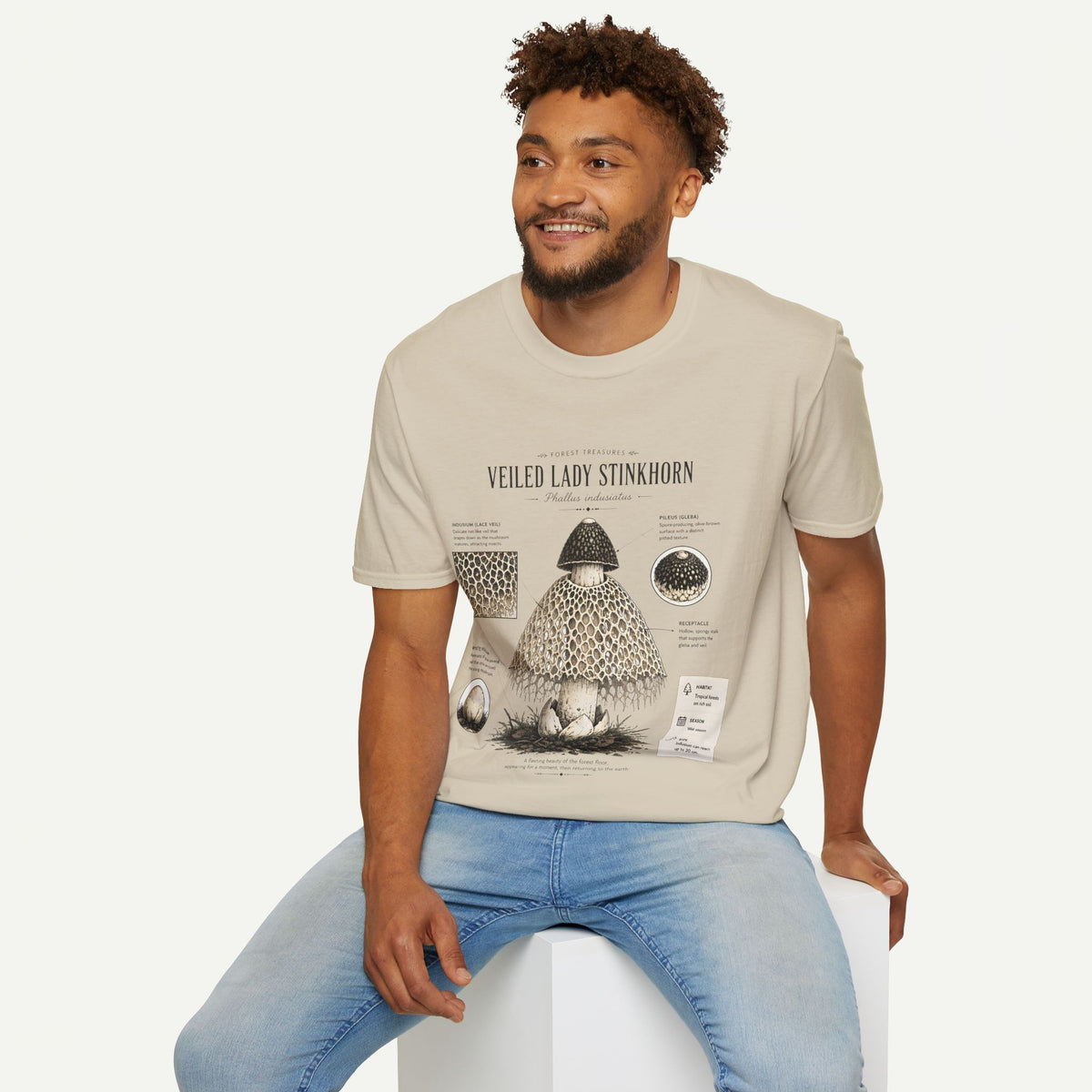 Veiled Lady Stinkhorn Mushroom Tee — Botanical Mycology Anatomy T-Shirt