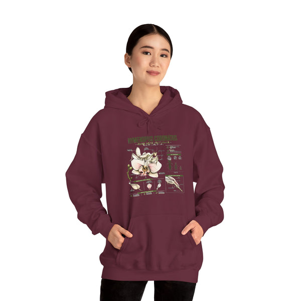 Botanical Hooded Sweatshirt — Hymenopus Coronatus Praying Mantis Illustration