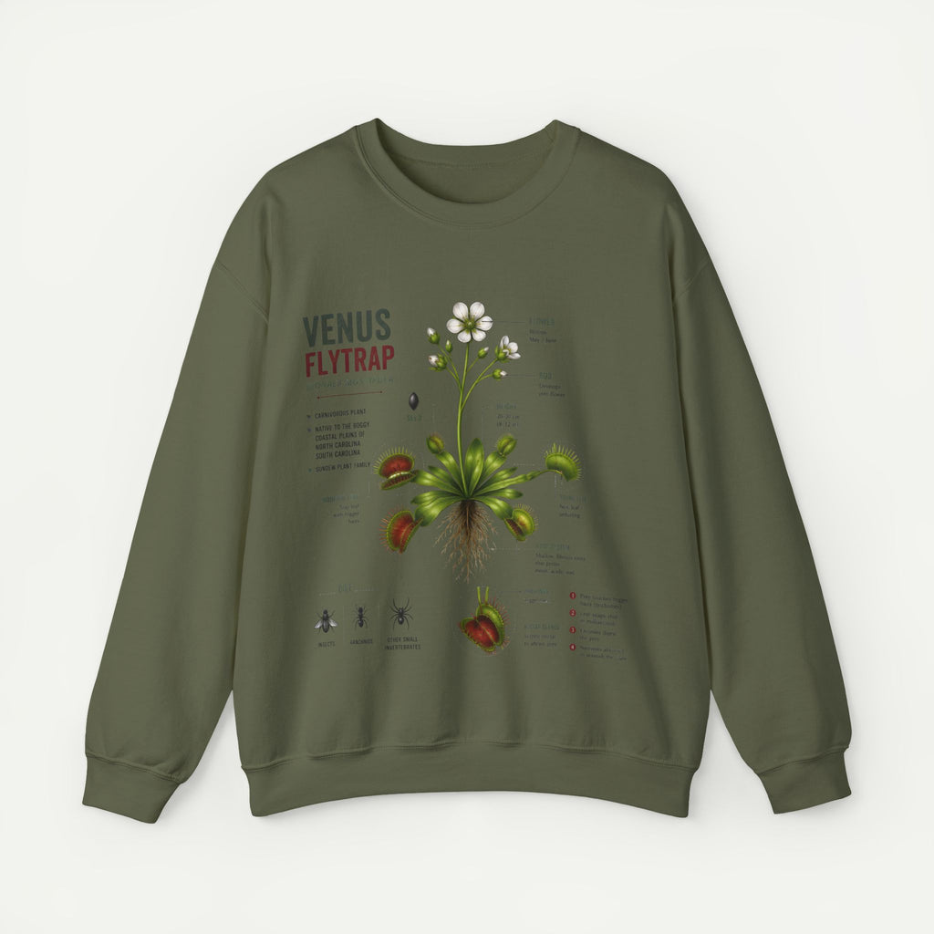 Venus Flytrap Botanical Crewneck Sweatshirt — Vintage Plant Illustration Tee