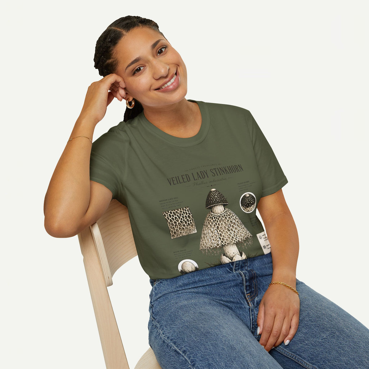 Veiled Lady Stinkhorn Mushroom Tee — Botanical Mycology Anatomy T-Shirt