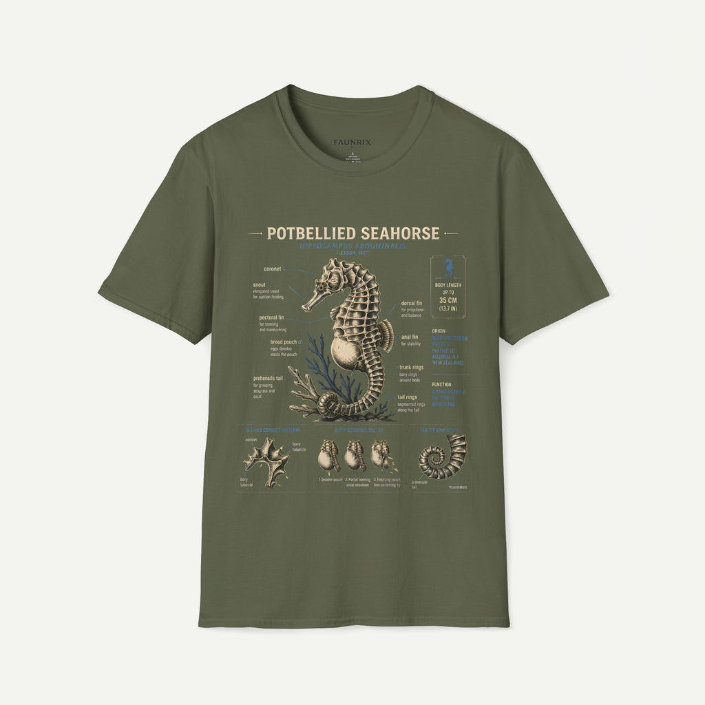 Seahorse Anatomy T-Shirt — Vintage Potbellied Seahorse Illustration