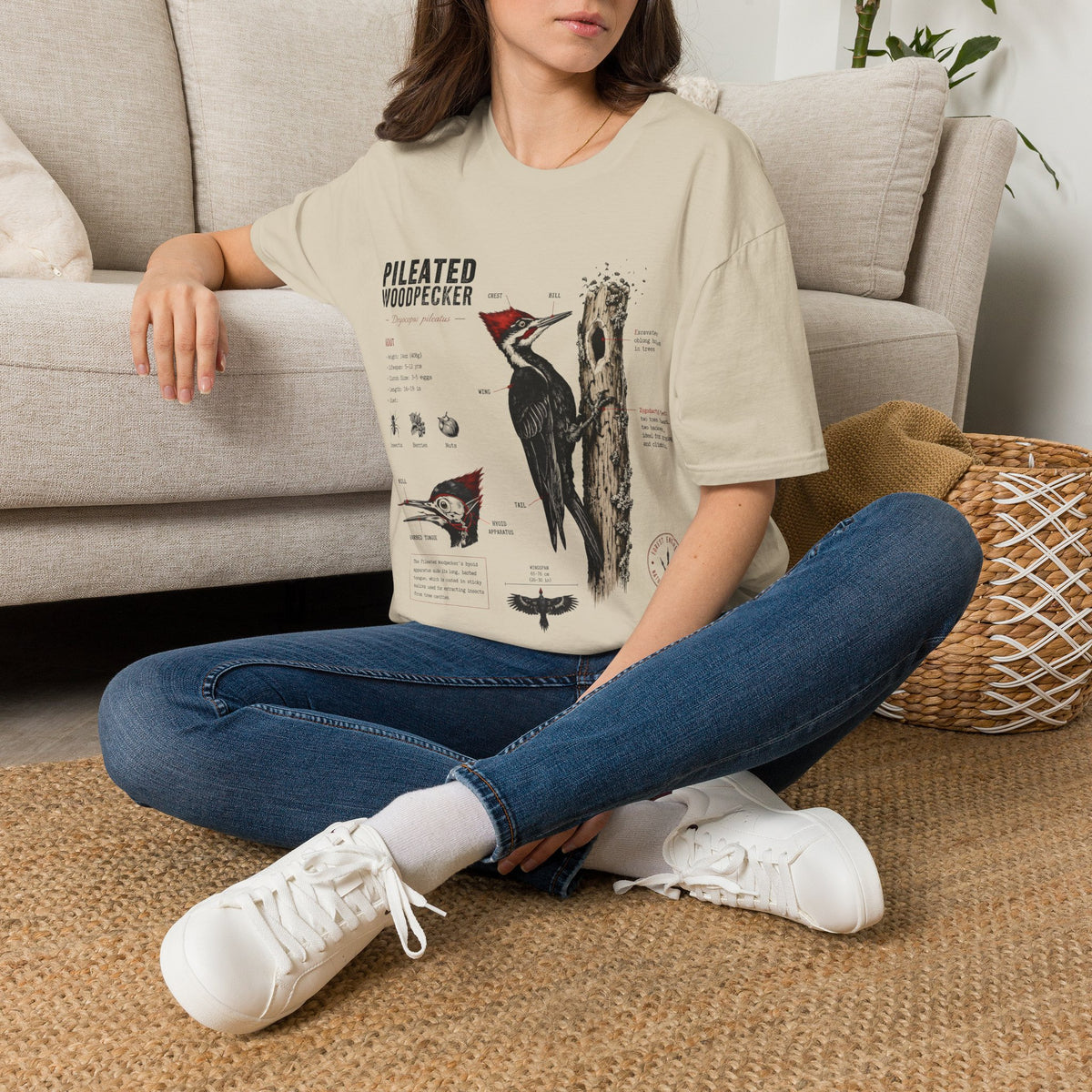 Pileated WoodpeckerAnatomy T-Shirt — Vintage Ornithology Bird Illustration Tee