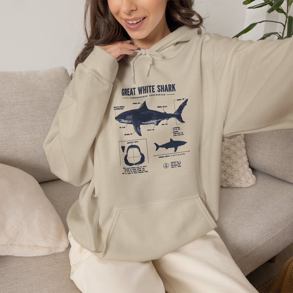 Shark Diagram Hoodie — Great White Shark Anatomy Graphic Sweatshirt