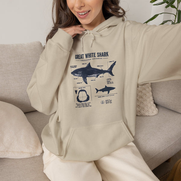 Shark Diagram Hoodie — Great White Shark Anatomy Graphic Sweatshirt