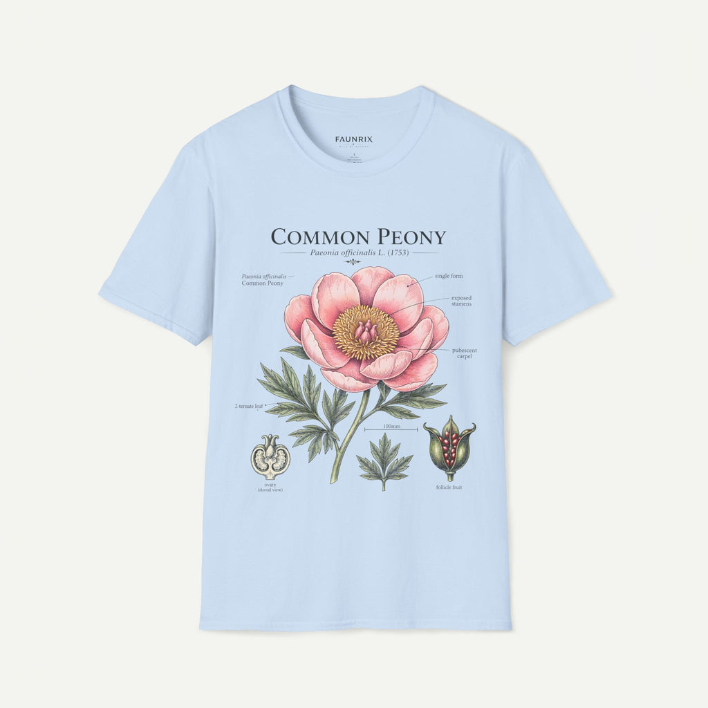 Peony Botanical T-Shirt — "Common Peony" Anatomy Floral Illustration