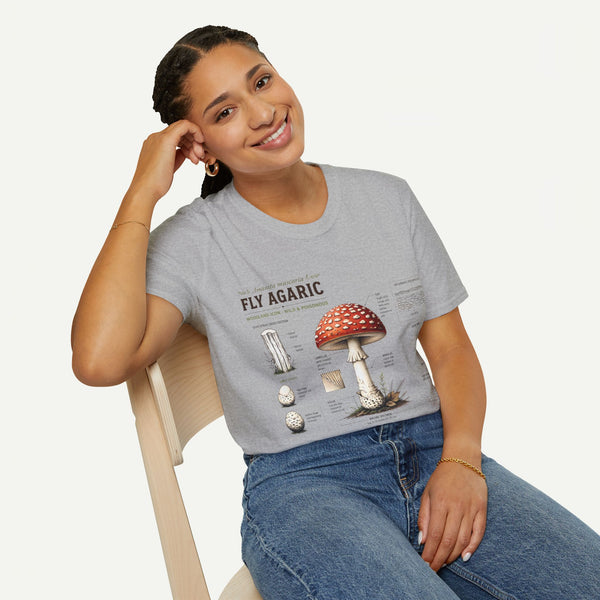 Amanita Mushroom Anatomy T-Shirt — Fly Agaric Botanical Illustration Tee