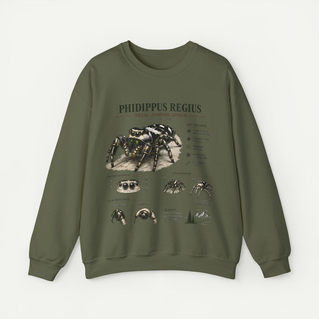 Spider Anatomy Crewneck Sweatshirt — Phidippus Regius Jumping Spider Illustration