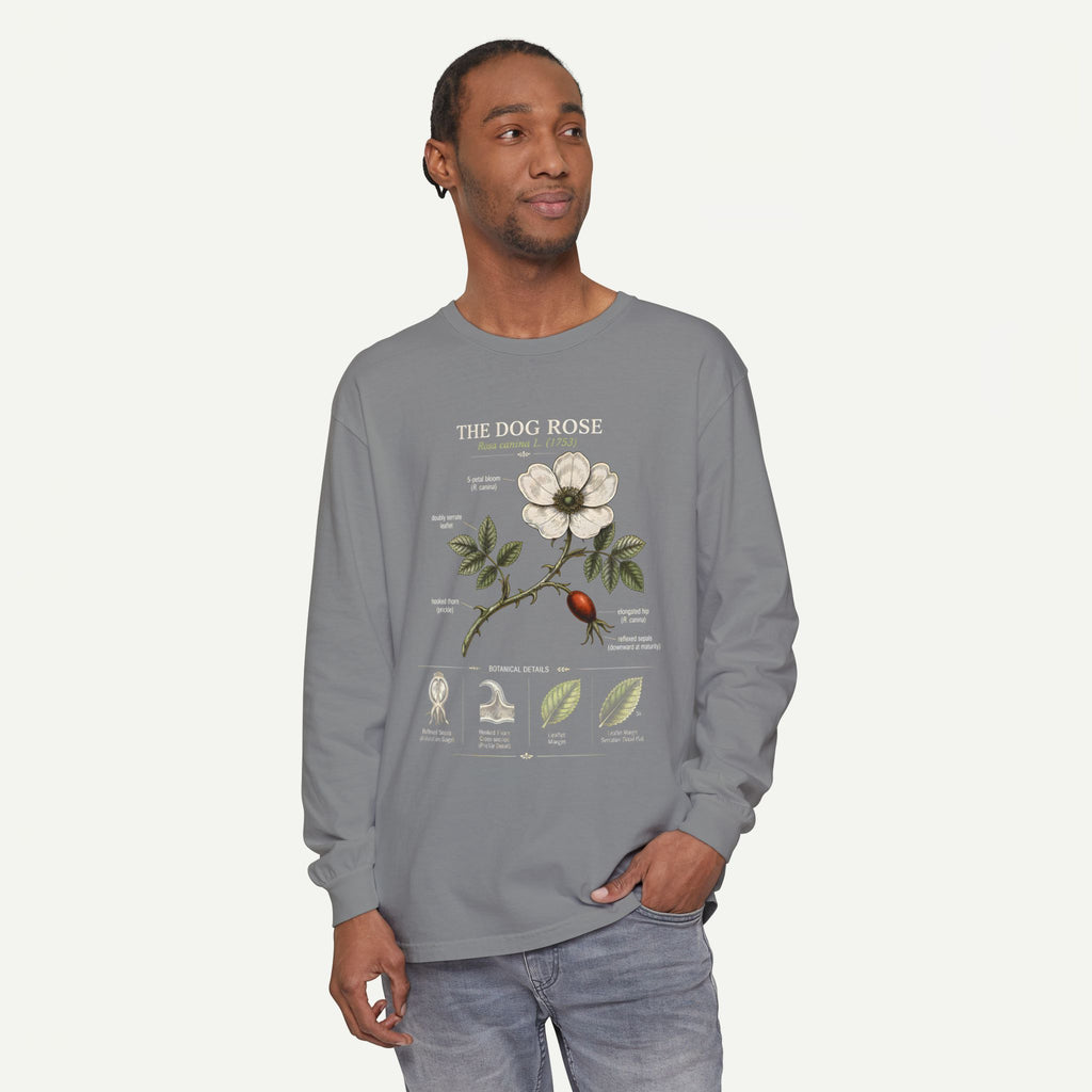 Vintage Botanical Long Sleeve Tee — Wild Rose Illustration