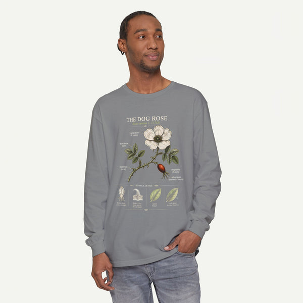 Vintage Botanical Long Sleeve Tee — Wild Rose Illustration