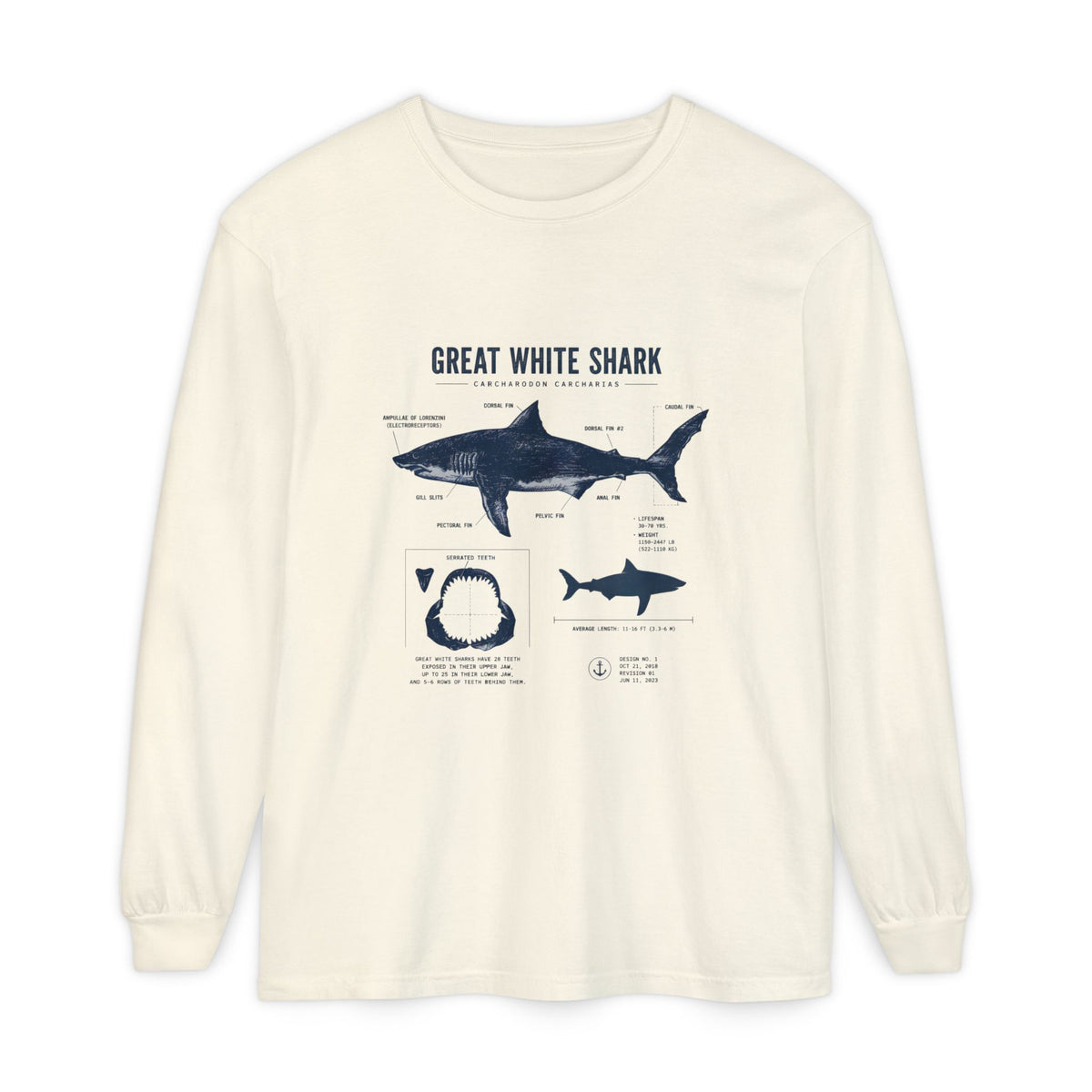 Great White Shark Anatomy Long Sleeve Tee