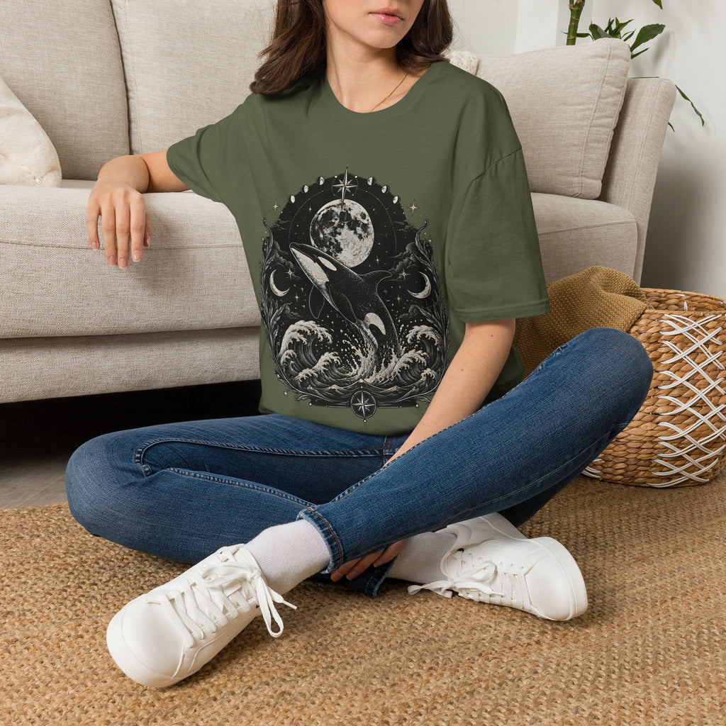 Orca Moon T-Shirt — Whale & Full Moon Illustration Tee