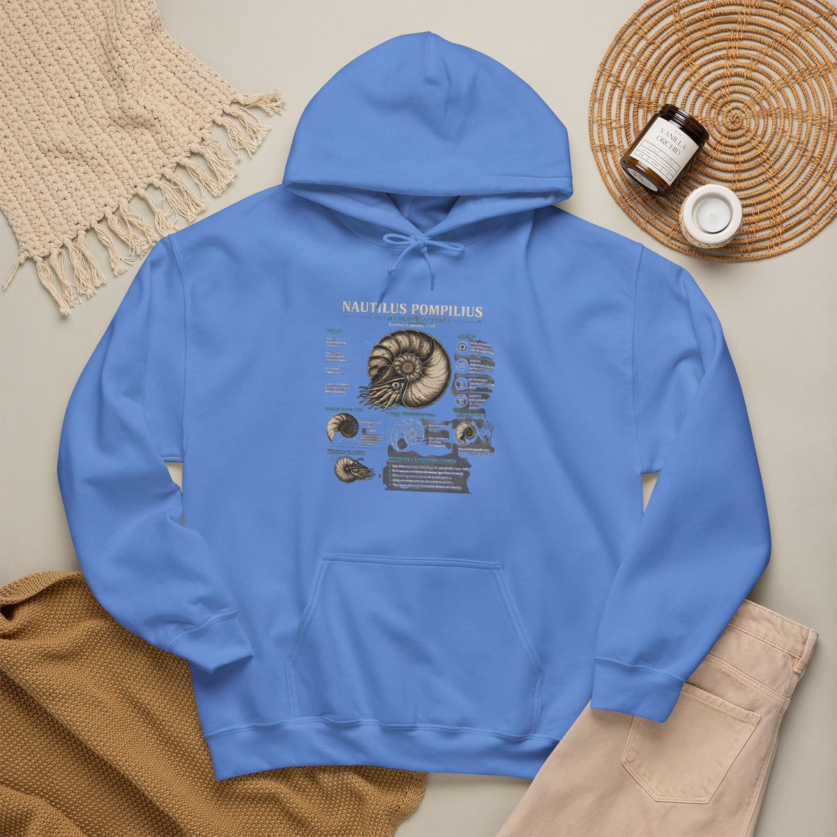 Ammonite Fossil Hoodie – Vintage Natural History Nautilus Diagram Sweatshirt
