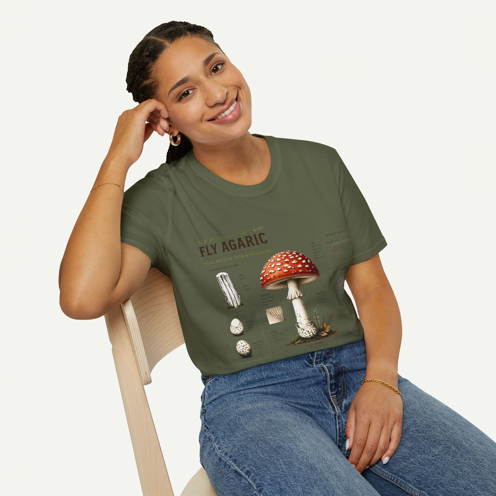Amanita Mushroom Anatomy T-Shirt — Fly Agaric Botanical Illustration Tee
