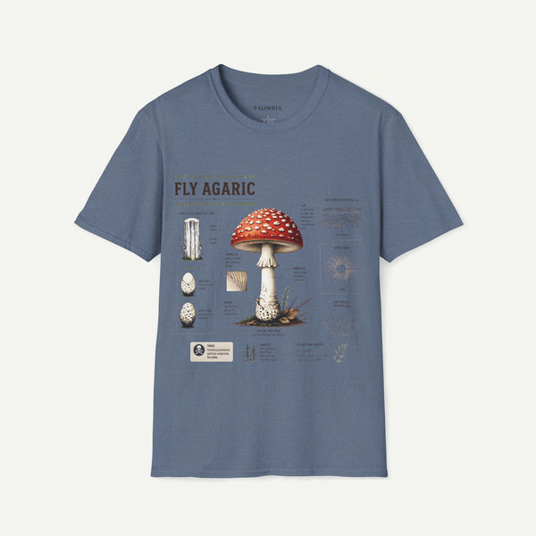 Amanita Mushroom Anatomy T-Shirt — Fly Agaric Botanical Illustration Tee