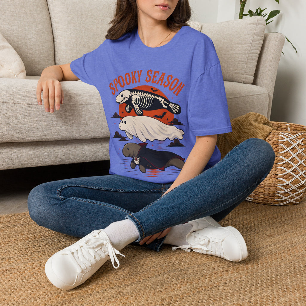 Spooky Season T-Shirt – Retro Skeleton Manatee Halloween Tee