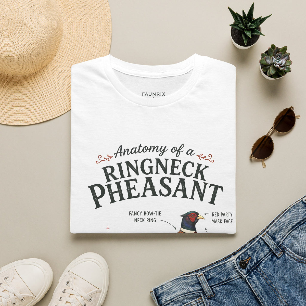 Ringneck Pheasant Anatomy T-Shirt — Illustrated Bird Diagram Tee