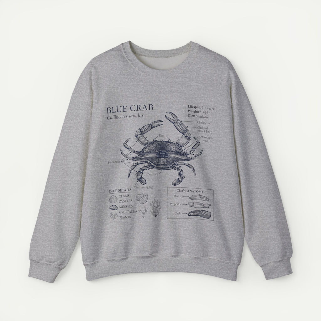 Blue Crab Anatomy Crewneck Sweatshirt – Marine Biology Graphic Pullover