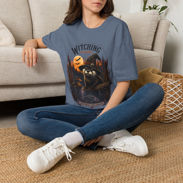 Witching Season T-Shirt — Halloween Witch Raccoon Graphic Tee