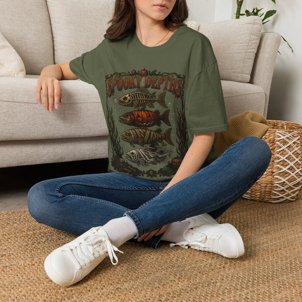 Spooky Depths Fish Tee — Vintage Halloween Skeleton Fish Graphic T-Shirt
