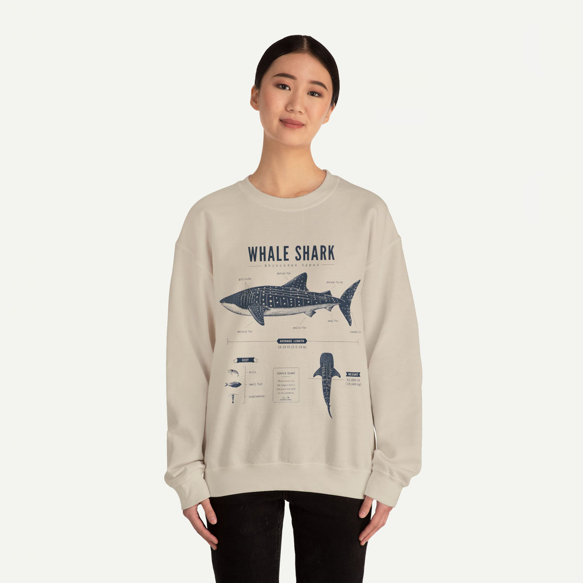 Whale Shark Anatomy Sweatshirt — Marine Life Illustration Crewneck