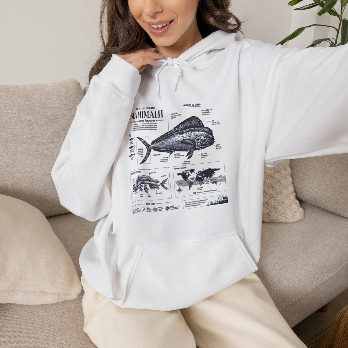 Mahi Mahi Fish Anatomy Hoodie — Illustrated Marine Biology Pullover