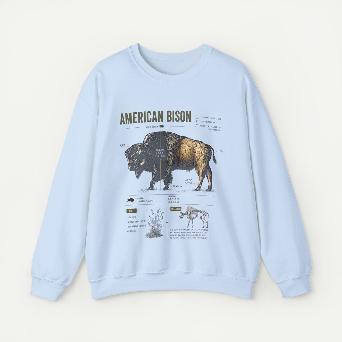 American Bison Anatomy Sweatshirt — Vintage Wildlife Illustration Crewneck