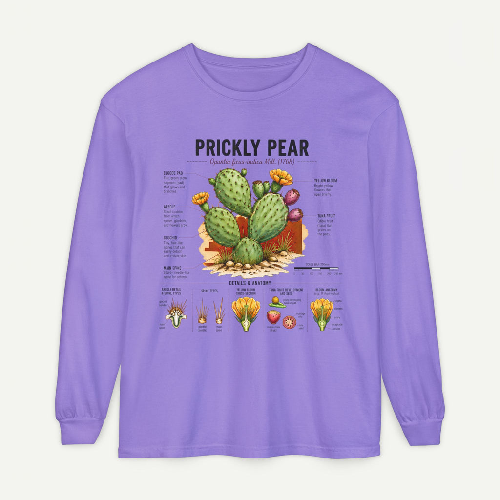 Prickly Pear Botanical Long Sleeve T-Shirt — Cactus Illustration & Plant Facts