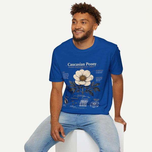 Caucasian Peony Botanical Anatomy T-Shirt — Vintage Floral Illustration Tee