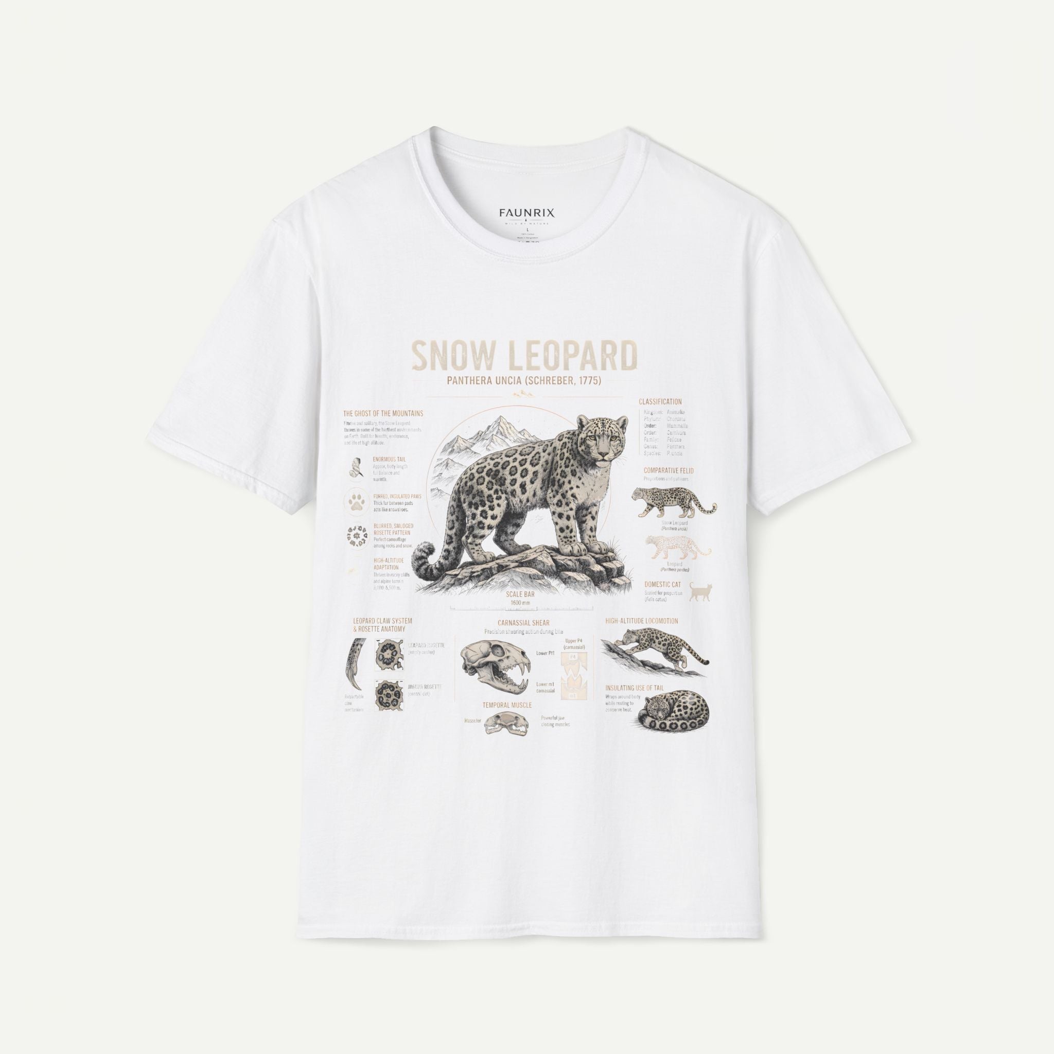Snow Leopard Anatomy T-Shirt — Vintage Wildlife Illustration Tee Secondary image