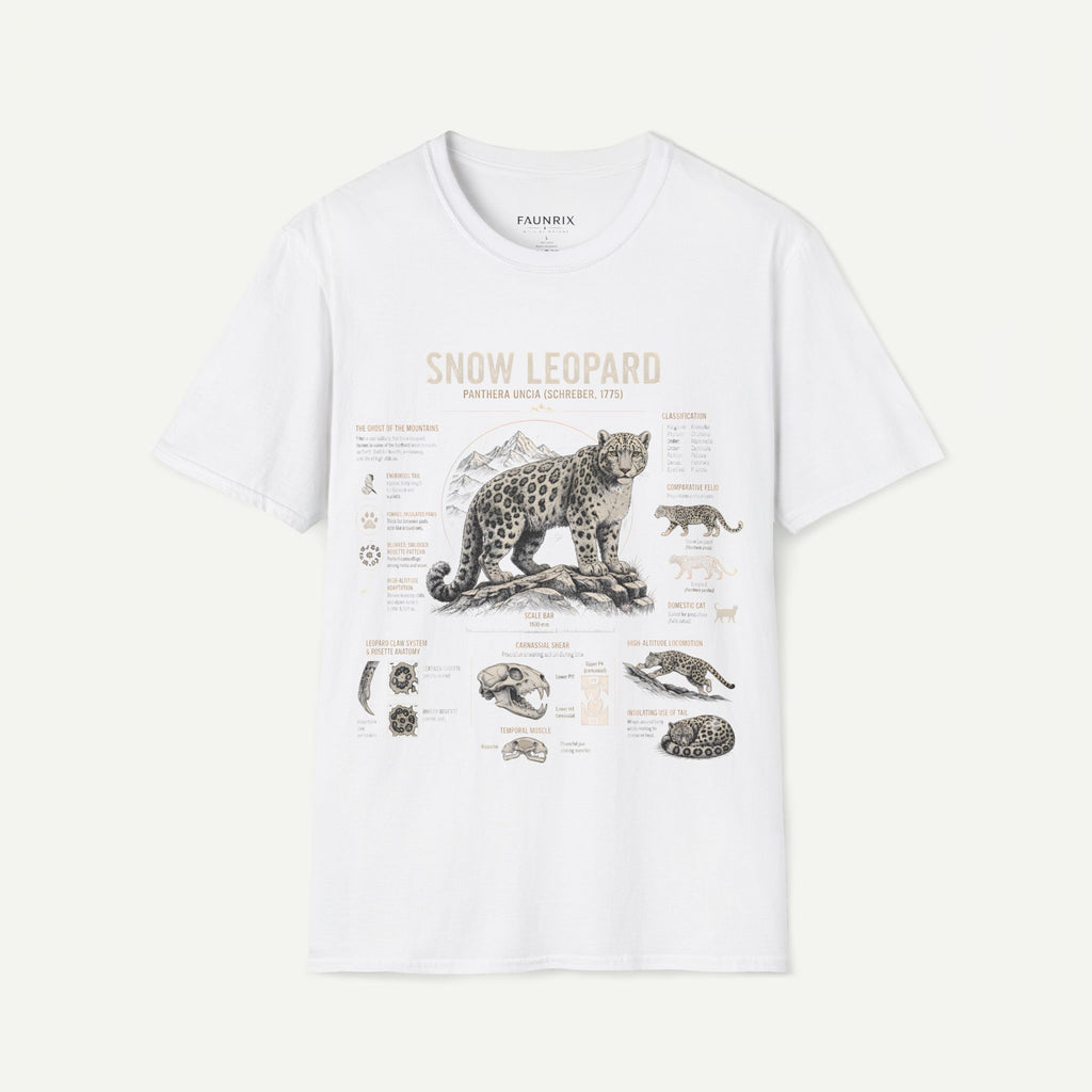 Snow Leopard Anatomy T-Shirt — Vintage Wildlife Illustration Tee
