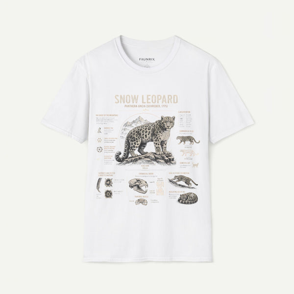 Snow Leopard Anatomy T-Shirt — Vintage Wildlife Illustration Tee