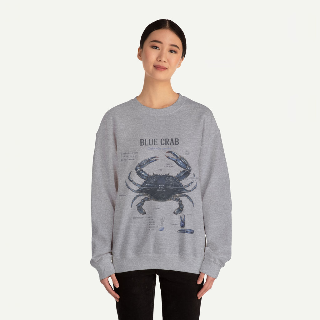 Blue Crab Sweatshirt — Vintage Nautical Marine Illustration