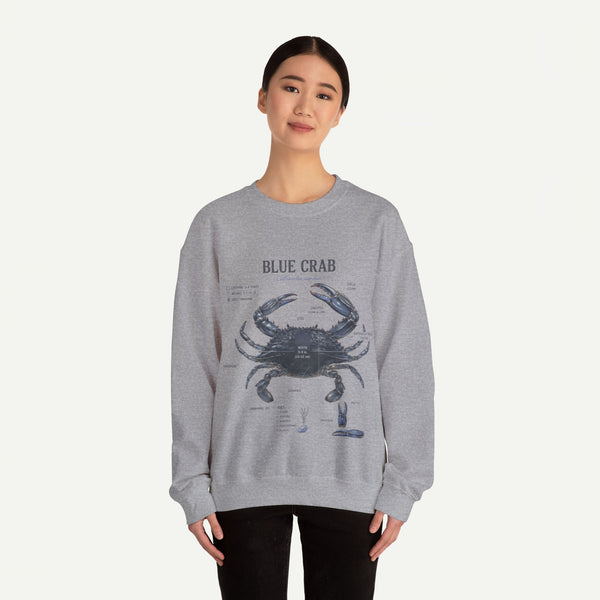 Blue Crab Sweatshirt — Vintage Nautical Marine Illustration